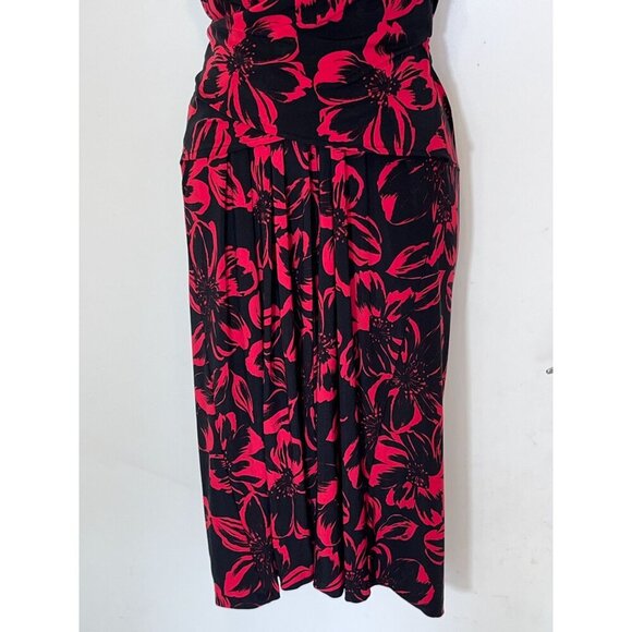 Norma Kamali  Twist Front Sleeveless Floral Print Dress XL Black & Red - Picture 5 of 8